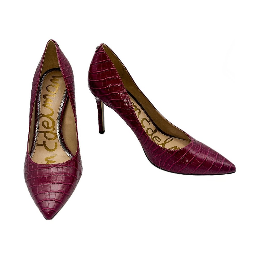 Sam Edelman Plum Snakeprint Pointed Toe Pumps Sz … - image 1